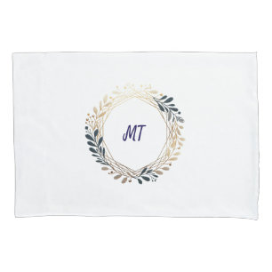 Elegant Monogram Navy en Gouden Krans Kussensloop