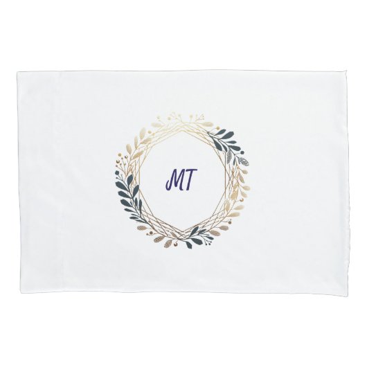 Elegant Monogram Navy en Gouden Krans  Kussensloop (Voorkant)
