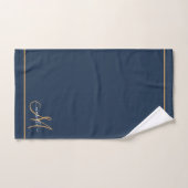 Elegant Monogram Navy Gold Script Name  Bad Handdoek (Handdoek)
