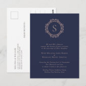 Elegant Monogram Navy Wedding Invitation Briefkaart (Voorkant / Achterkant)