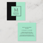Elegant MONOGRAM Neo Mint Black Vierkante Visitekaartje (Voorkant / Achterkant)