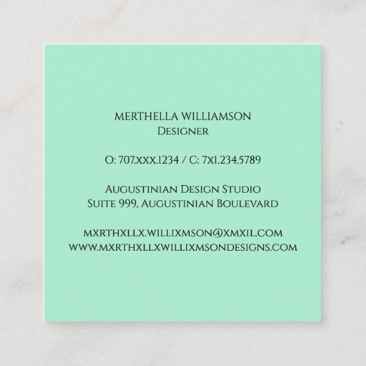 Elegant MONOGRAM Neo Mint Black Vierkante Visitekaartje (Achterkant)