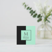 Elegant MONOGRAM Neo Mint Black Vierkante Visitekaartje (Staand voorkant)