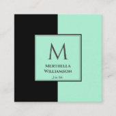 Elegant MONOGRAM Neo Mint Black Vierkante Visitekaartje (Voorkant)
