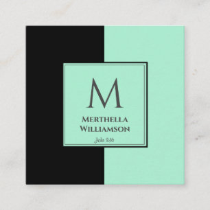 Elegant MONOGRAM Neo Mint Black Vierkante Visitekaartje