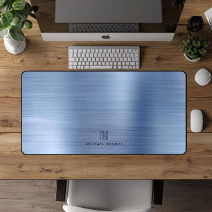 Elegant Monogram Nep Blau Geborsteld Metaal Bureaumat