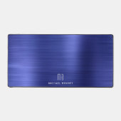 Elegant Monogram Nep Navy Blau Geborsteld Metaal Bureaumat (Voorkant)