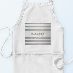Elegant Monogram Nep Zilver Verlopende Grijze Stre Standaard Schort