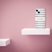 Elegant Monogram Nep Zilveren Verloop Grijze Strep Case-Mate iPhone Case