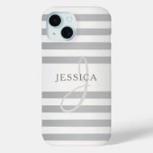 Elegant Monogram Nep Zilveren Verloop Grijze Strep Case-Mate iPhone Case (Achterkant)