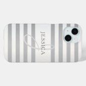 Elegant Monogram Nep Zilveren Verloop Grijze Strep Case-Mate iPhone Case (Achterkant (horizontaal))