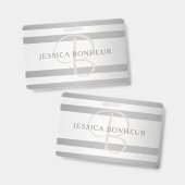 Elegant Monogram Nep Zilveren Verlopend Grijs Stre Badge (Voor- en achterkant)