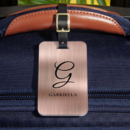 Elegant Monogram Nepaleis Geborsteld Metaal Roze G Bagagelabel