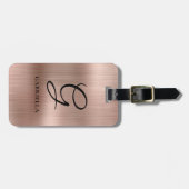 Elegant Monogram Nepaleis Geborsteld Metaal Roze G Bagagelabel (Voorkant horizontaal)