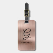 Elegant Monogram Nepaleis Geborsteld Metaal Roze G Bagagelabel (Voorkant verticaal)