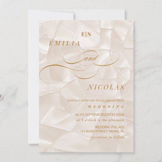 Elegant Monogram Neutraal Abstract Trouwen Kaart (Voorkant)
