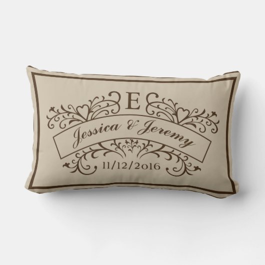 Elegant Monogram Newly Weds Lumbar Pillow Kussen (Achterkant)