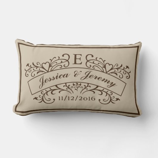 Elegant Monogram Newly Weds Lumbar Pillow Kussen (Voorkant)