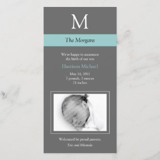 Elegant Monogram Nieuwe Baby Fotokaart - Grijs/Bla Aankondiging