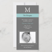 Elegant Monogram Nieuwe Baby Fotokaart - Grijs/Bla Aankondiging (Voorkant)