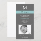 Elegant Monogram Nieuwe Baby Fotokaart - Grijs/Bla Aankondiging (Voorkant / Achterkant)