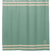Elegant Monogram Ocean Green Cream Gestreept Douchegordijn (Voorkant)