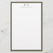 Elegant Monogram Olive Green Border Briefpapier (Voorkant)
