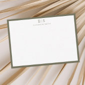 Elegant Monogram Olive Green Border Notitiekaartje