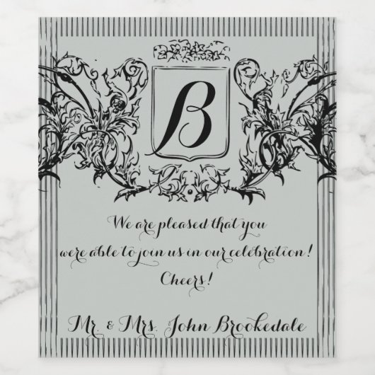 Elegant  Monogram Ontwerp Wijn Etiket (Enkel label)