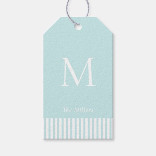 Elegant monogram op aqua cadeaulabel (Voorkant)