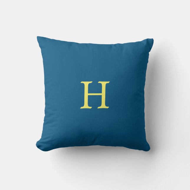 Elegant Monogram op Blauwgroen blauw Kussen (Voorkant)