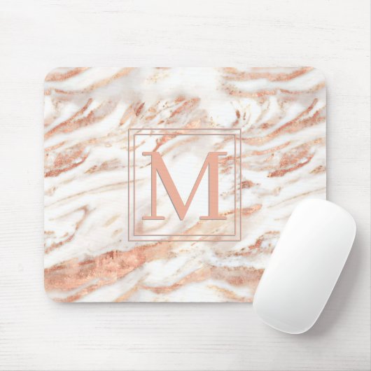 Elegant Monogram op Chic Copper Roos Goud Marmer Muismat (Met muis)