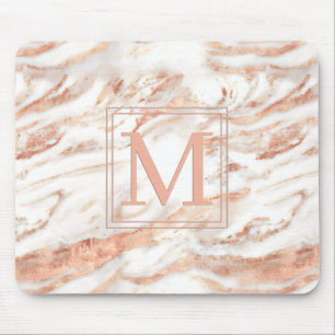 Elegant Monogram op Chic Copper Roos Goud Marmer Muismat
