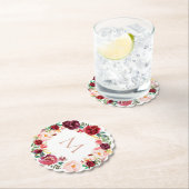 elegant monogram op de florale mond kartonnen onderzetters (Insitu)