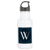 Elegant Monogram op een Blue Art Deco Square Waterfles (Voorkant)