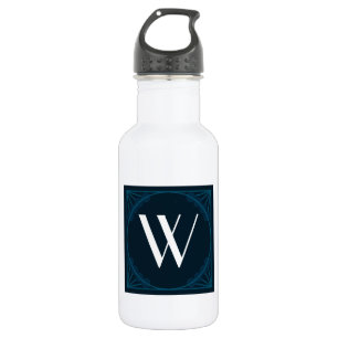 Elegant Monogram op een Blue Art Deco Square Waterfles