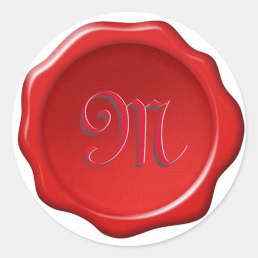 Elegant monogram op rode waszegel afbeelding stick ronde sticker (Voorkant)