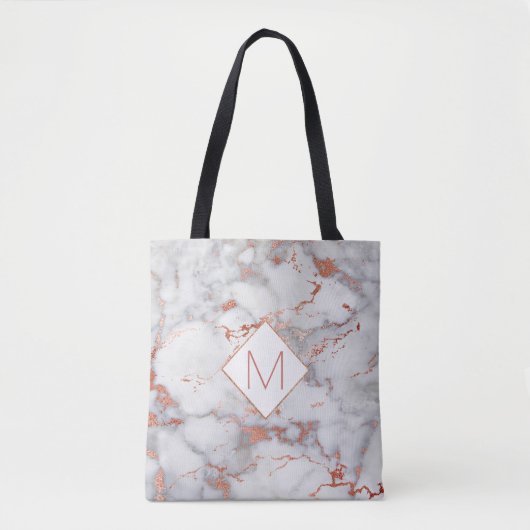 Elegant monogram op roos goud en grijs marmer tote bag (Voorkant)