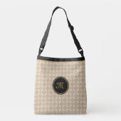 Elegant monogram op zwart, beige en gouden crossbody tas (Achterkant)