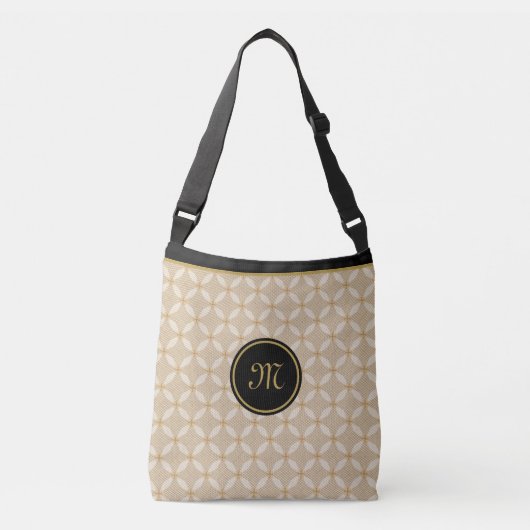 Elegant monogram op zwart, beige en gouden crossbody tas (Voorkant)