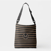 Elegant monogram op zwart & bruin gestreept crossbody tas (Voorkant)