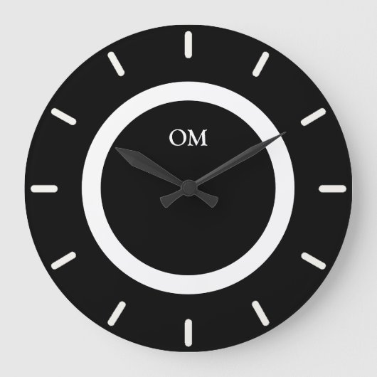 Elegant Monogram op Zwart en Wit Grote Klok (Voorkant)