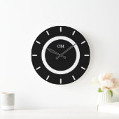 Elegant Monogram op Zwart en Wit Grote Klok (Huis)