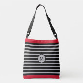 Elegant monogram op zwart, rood en zilver gestript crossbody tas (Achterkant)