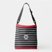 Elegant monogram op zwart, rood en zilver gestript crossbody tas (Voorkant)
