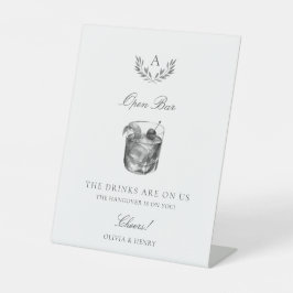 Elegant Monogram Open Bar Bruiloft Reclamebord Met Voetstuk