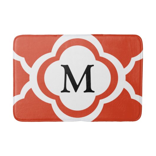 Elegant Monogram Oranje Quatrefoil Patroon Badmat (Voorkant)