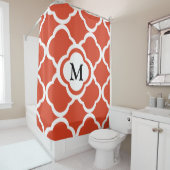 Elegant Monogram Oranje Quatrefoil Patroon Douchegordijn (In situ)