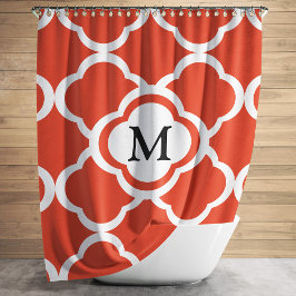 Elegant Monogram Oranje Vierbladig Patroon Douchegordijn