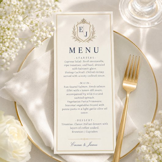 Elegant Monogram Ouderwets Geld Trouwdiner Menu